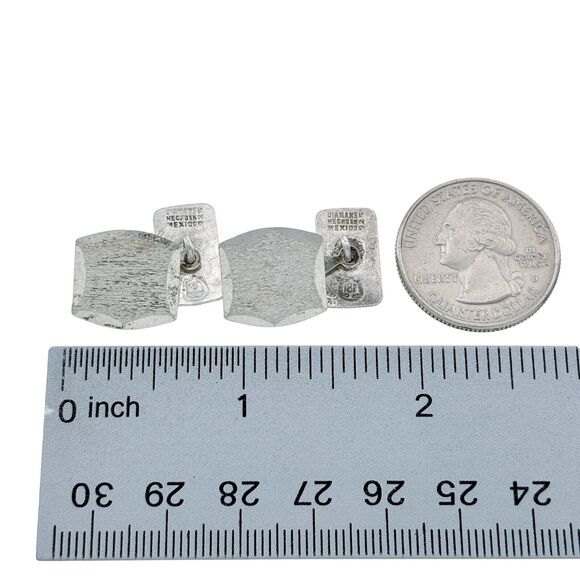 Vintage Southwest Mexico Taxco Diamans Brushed Sterling Silver 925 Cufflinks - Picture 4 of 5